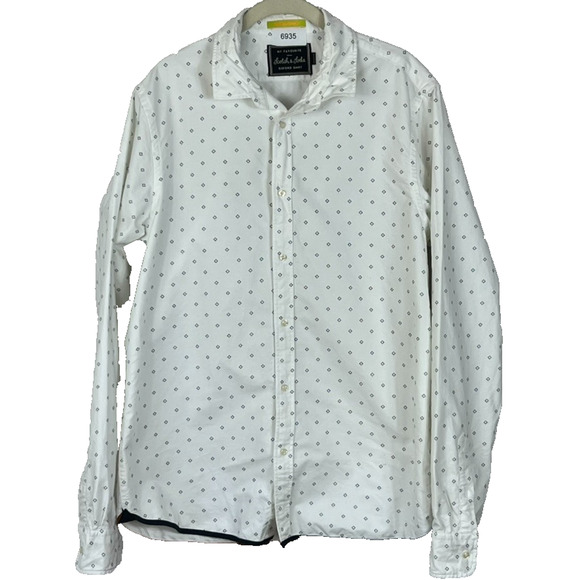 Scotch & Soda My Favorite Oxford Shirt White Button Up Long Sleeve Allover Print - Picture 8 of 11